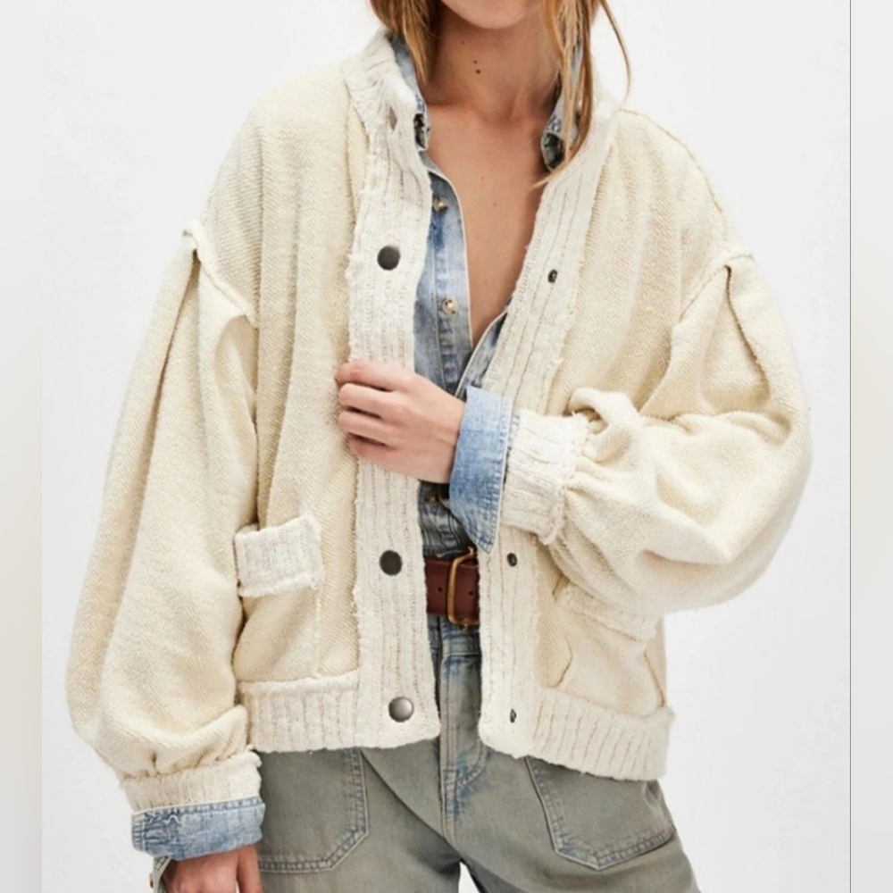 Free People Cream Oversized Cardigan